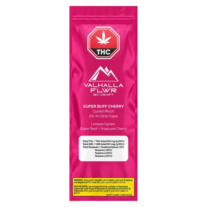 Valhalla Flwr 1 g Super Buff Cherry Cured Resin Disposable Vape Vapes