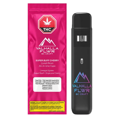 Valhalla Flwr 1 g Super Buff Cherry Cured Resin Disposable Vape Vapes