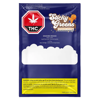 Sticky Greens 0.95 g Smashed Orange 97+ Liquid Diamond Vape Cartridge Vapes