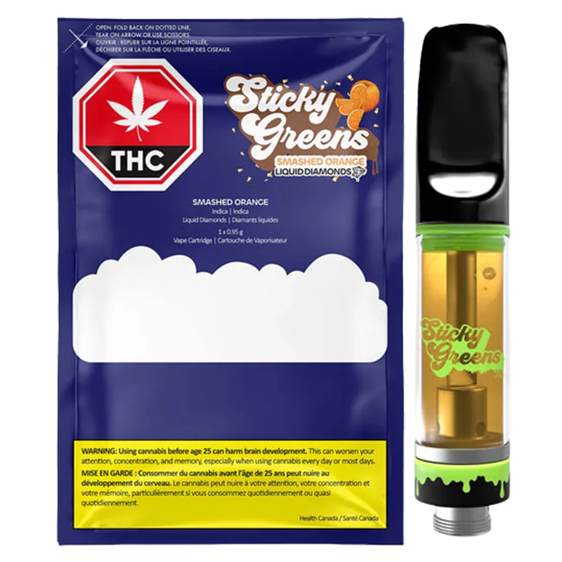 Sticky Greens 0.95 g Smashed Orange 97+ Liquid Diamond Vape Cartridge Vapes