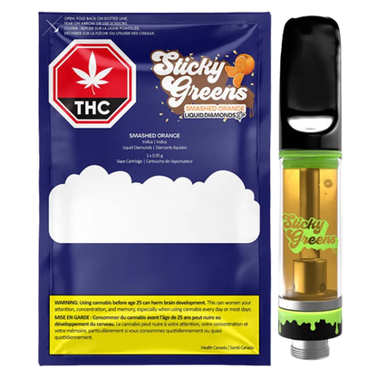 Sticky Greens 0.95 g Smashed Orange 97+ Liquid Diamond Vape Cartridge Vapes