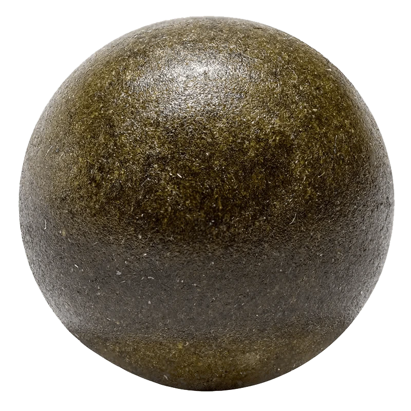 A close-up, top-down view of the Old School Hash, showcasing its round shape and textured surface against a plain background.