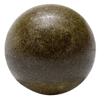 A close-up, top-down view of the Old School Hash, showcasing its round shape and textured surface against a plain background.