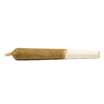 A close-up side view of the Peach Ringz Infused Pre Rolled 3 x 0.5 g, showing a rolled cone with a visible tip.