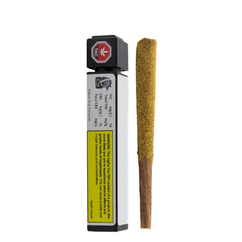 Front view of the Firecracker Infused Pre Rolled 1 x 1.25 g, displaying a dark-colored package with branding details on a plain background.