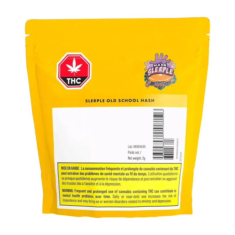 G Sherb Old School Traditional Hash displayed in a close-up, with text in French on a dark background.