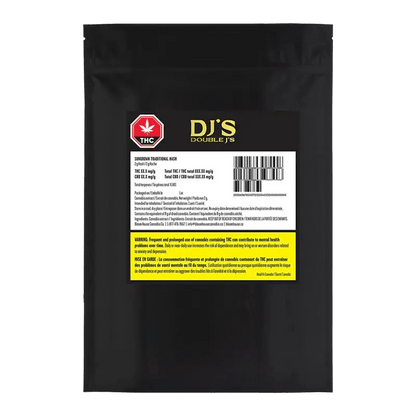 Close-up of the Sungrown Traditional Hash packaging, displaying bold lettering and a black and gold color scheme.