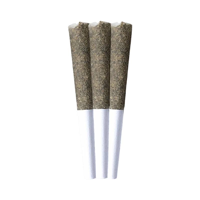 Center-aligned close-up of three pre-rolled joints titled Gargantuan Grape Amplified Infused PR 3 x 0.5 g, showing textured grape-colored tips and white paper bases