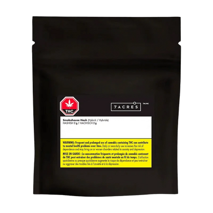 Front view of the Smokehouse Hash packaging, displaying branding and product details against a dark background.