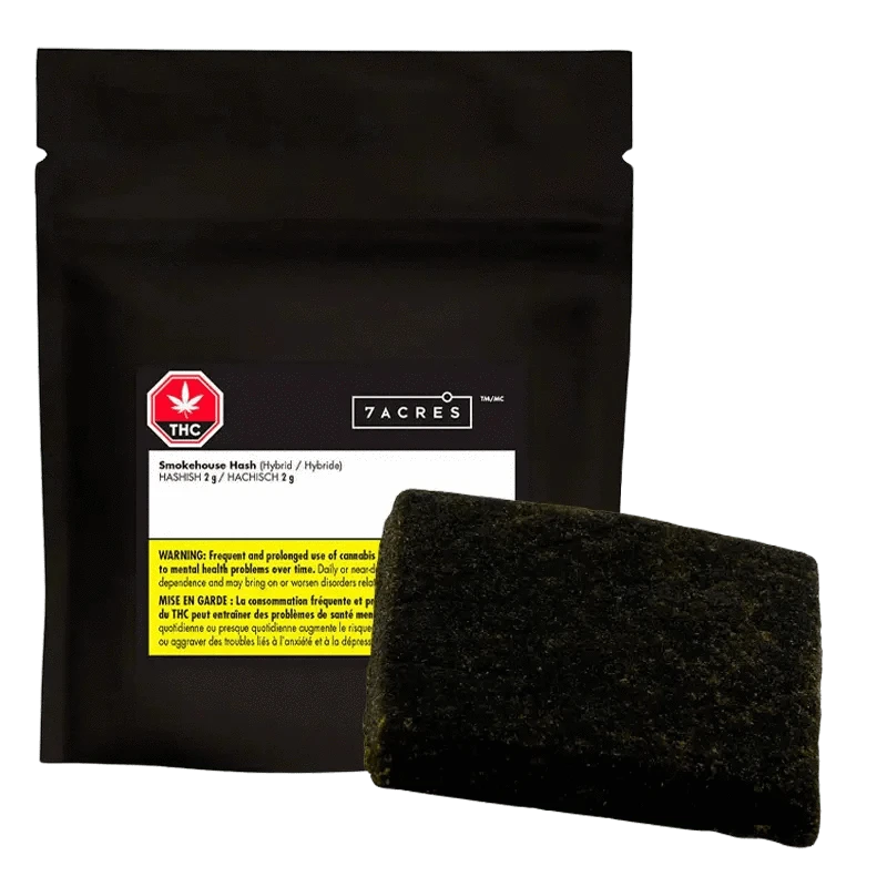 Front view of the Smokehouse Hash packaging displaying a black label with white and red text on a dark background.