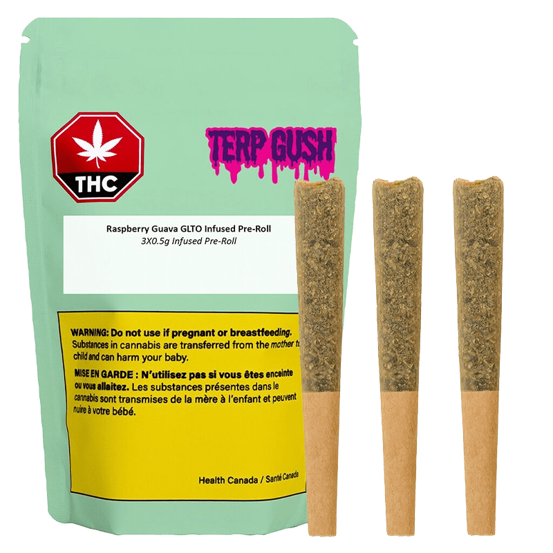 Terp Gush 1.5 g Raspberry Guava Glto Infused PR 3 x 0.5 g Infused Pre-Rolls