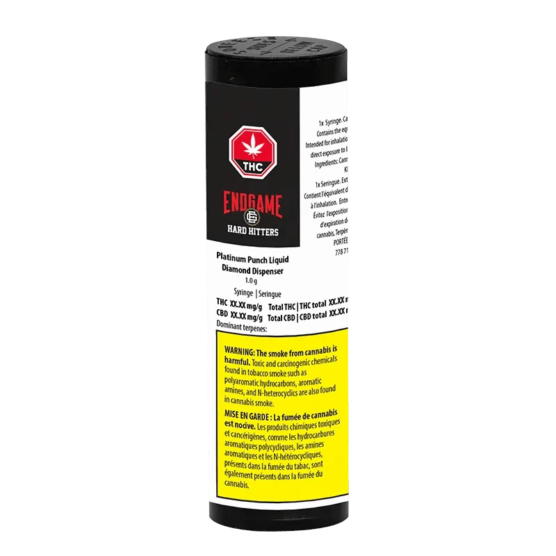 Close-up of the Platinum Punch Liquid Diamond Dispenser with white label against a dark background.