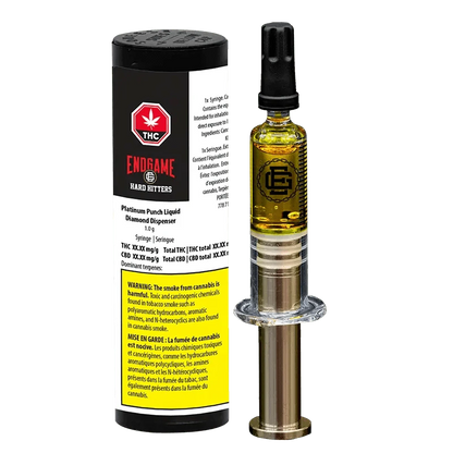 Close-up of the Platinum Punch Liquid Diamond Dispenser with a black label and clear liquid visible inside the container.