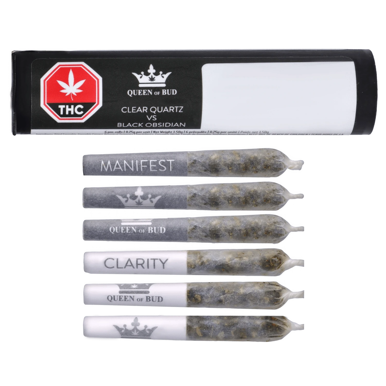 Queen Of Bud 1.5 g Queen of Bud Clear Quartz vs Black Obsidian Hybrid Pre-Rolls Infused Pre-Rolls