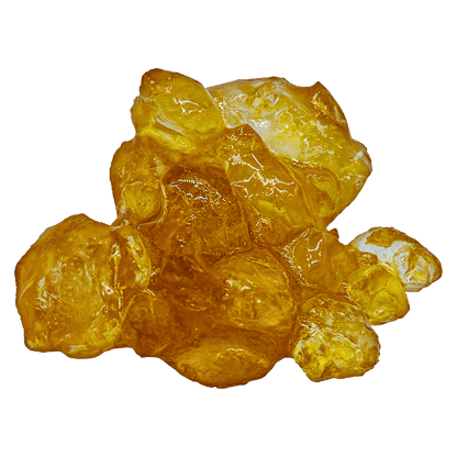 A close-up overhead view of Bazooka Berry Diamonds and Sauce, showcasing a cluster of shiny, translucent crystals.