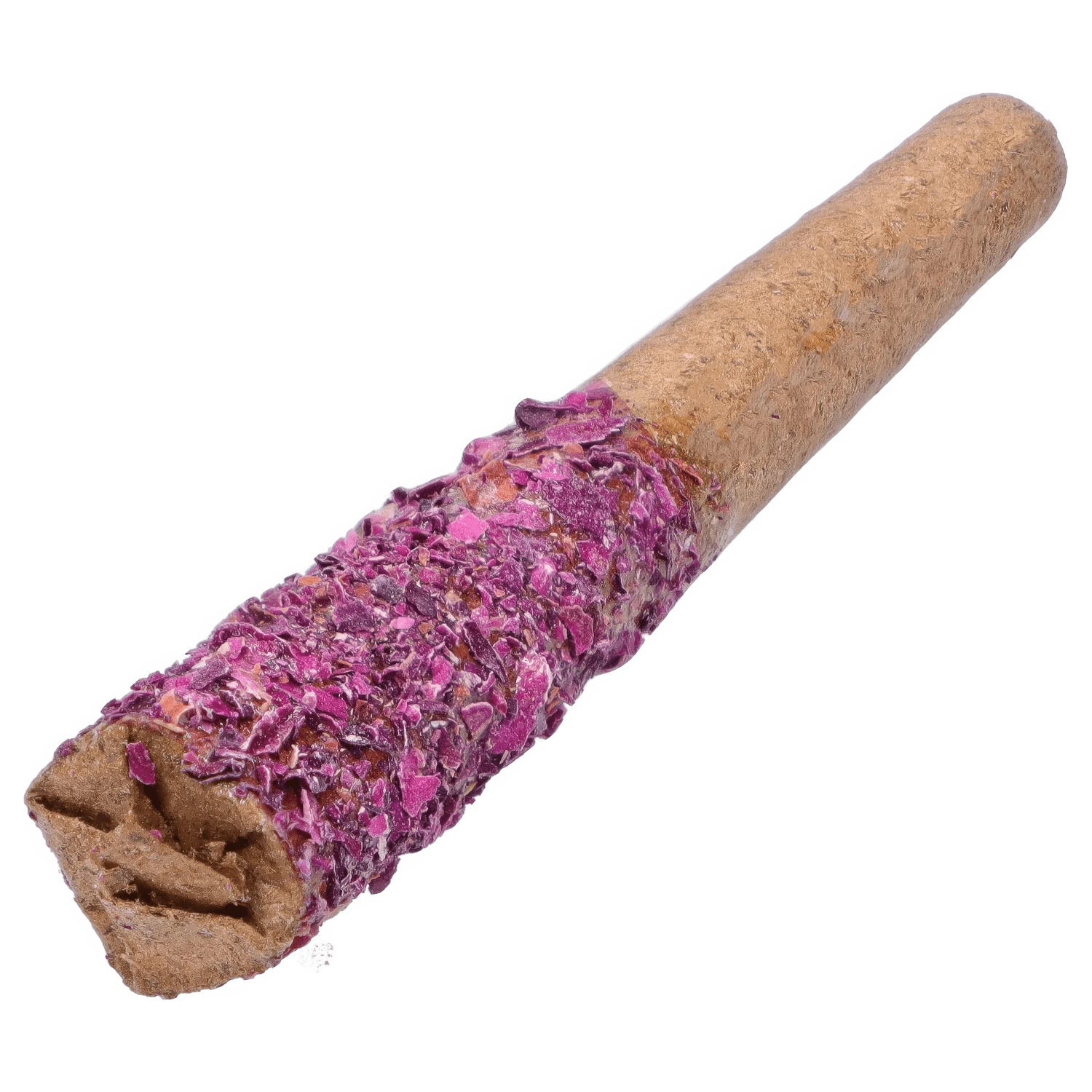 A close-up view of the Red Jasper Infused Pre Rolled 2 x 1 g, showcasing its textured, reddish-brown surface and cylindrical shape.