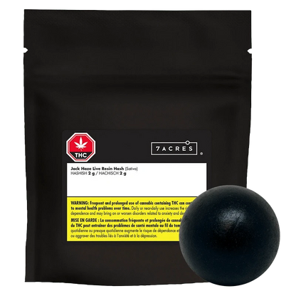 Front view of the Jack Haze Live Resin Hash packaging against a dark background with branding details visible.