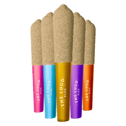 A close-up shot of the Drippyz Multipack Infused Pre Rolled 5 x 0.5 g, showing five colorful, cylindrical cartridges against a neutral background.