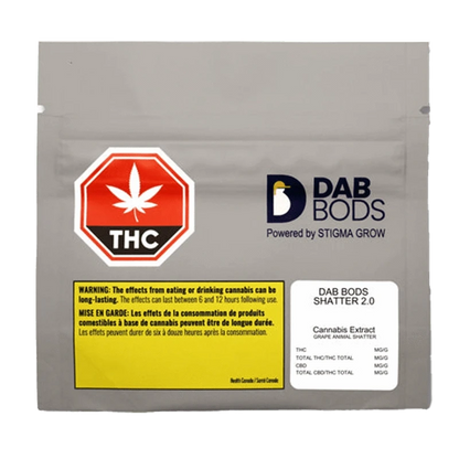 Front view of the Grape Animal Shatter 2.0 packaging with bold graphics on a black background.