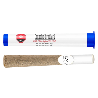 Close-up of the Water Hash Infused Whole Flower Pre Rolled 1 x 1 g, showing a pre-roll against a dark, neutral background.