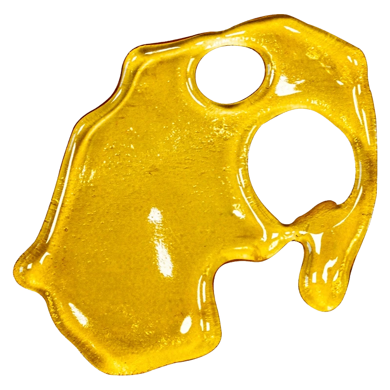 A close-up of golden Motorbreath Shatter, displaying a textured, translucent surface and organic shape.