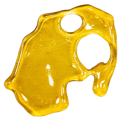 A close-up of golden Motorbreath Shatter, displaying a textured, translucent surface and organic shape.