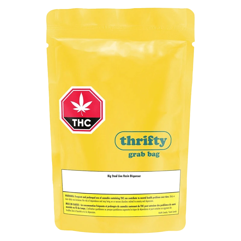 Front view of the Big Steal Live Resin Dispenser with a bold, graphic design on a black background.