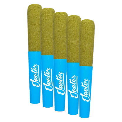 Front view of the Baby Jeeter Grand Daddy Purp Infused PR, showcasing five 0.5g cartridges arranged against a plain white background.