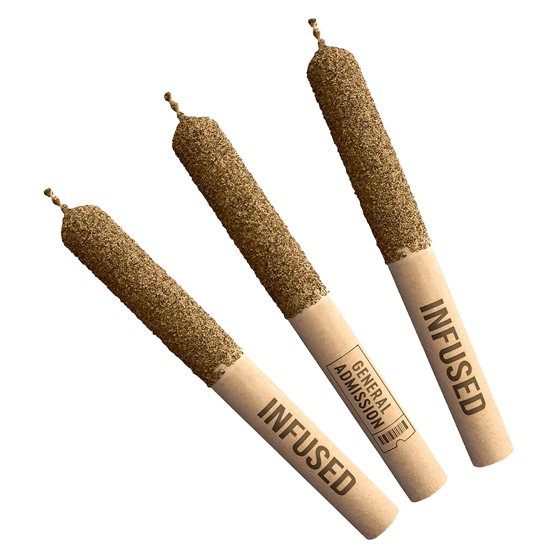 A high-angle view of three Tiger Blood Diamond Diamond Infused Pre Rolled 3 x 0.5 g pre-rolls against a plain white background.