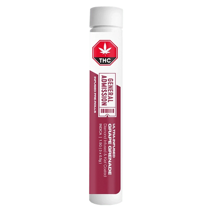 Front view of the Grape Grenade Diamond Infused Pre Rolled 3 x 0.5 g, with text labels on a white background.