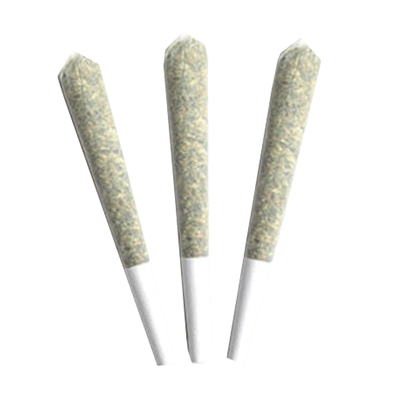 Front view of three 0.5g Sour Dubb Rosin Infused Pre Rolled cones, showing a simple paper wrap and upright arrangement.