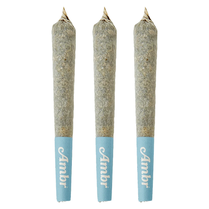 Close-up of the Rainbow Snowcone Infused Pre Rolled 3 x 0.5 g pre-rolls against a solid white background.