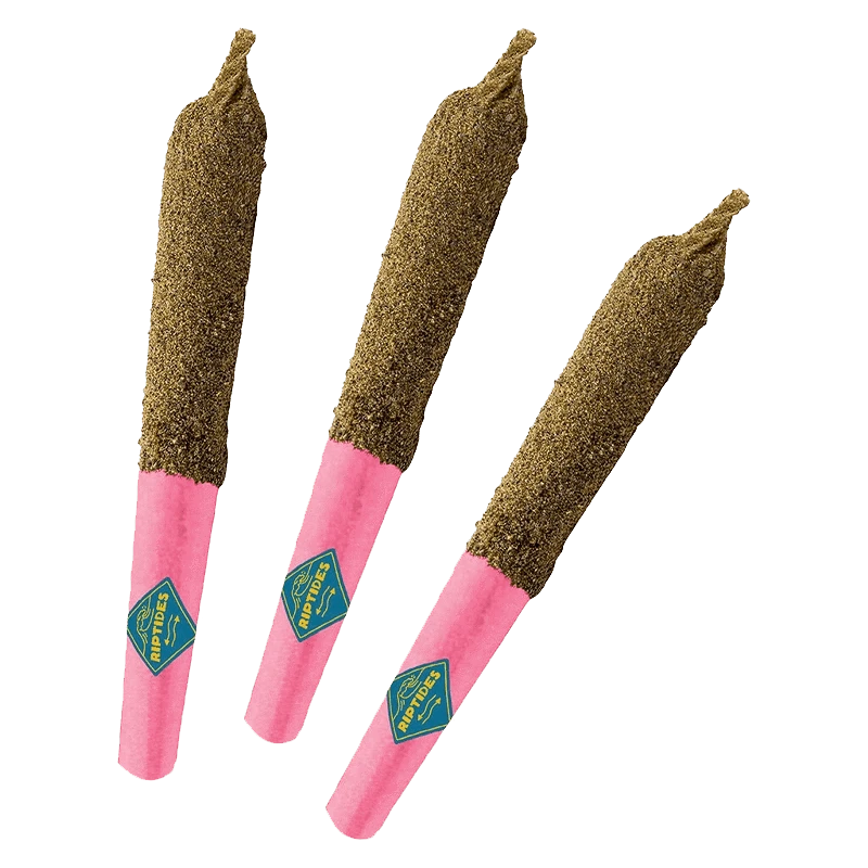 A brightly lit, close-up view of three Lime Cranfusion Infused Pre Rolled 0.4 g pre-rolls, displaying their colorful, textured design.