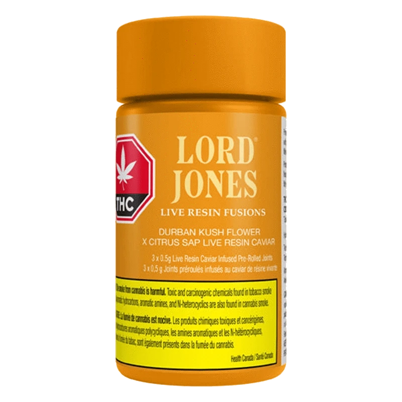 Front view of the Durban K x Citrus Sap Live Resin Infused Pre Rolled packaging, displaying bold text on a dark background.