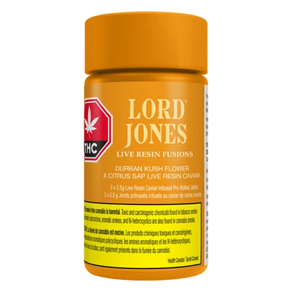 Front view of the Durban K x Citrus Sap Live Resin Infused Pre Rolled packaging, displaying bold text on a dark background.