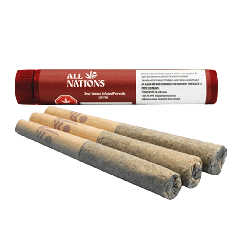 Front view of three 0.5g Sour Lemon Tartz Infused Pre Rolled pre-rolls against a plain white background.