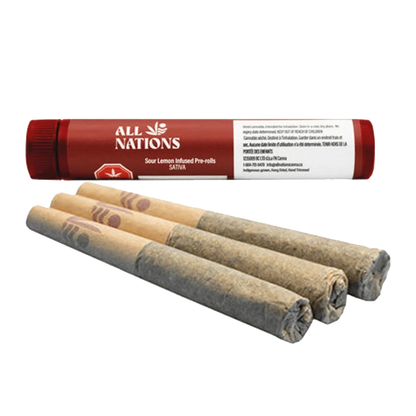 Front view of three 0.5g Sour Lemon Tartz Infused Pre Rolled pre-rolls against a plain white background.
