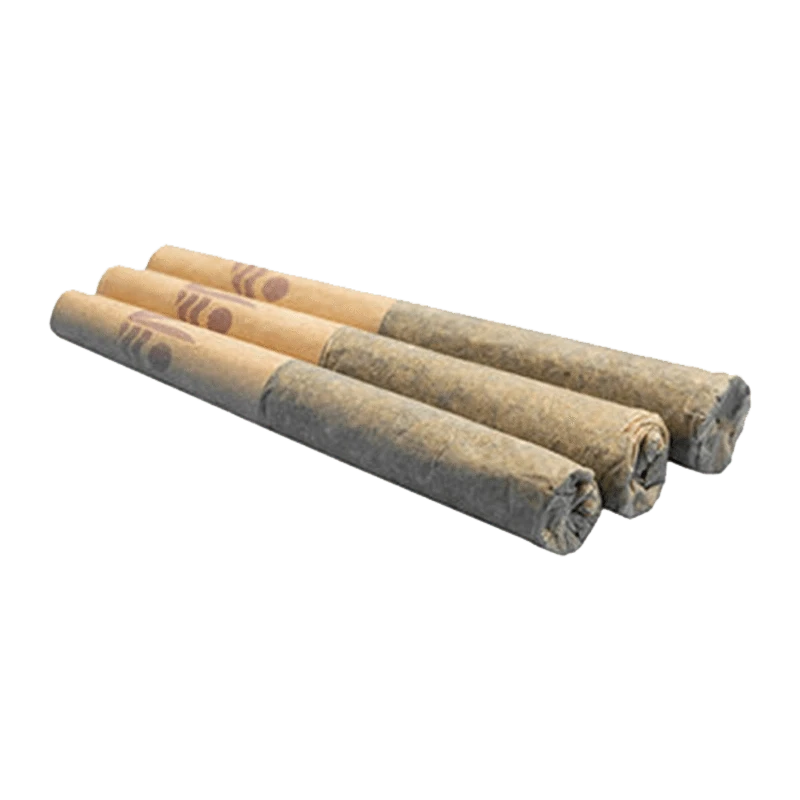 A slightly angled view of three individually wrapped Sour Lemon Tartz Infused Pre Rolled 0.5g cartridges against a plain white background.