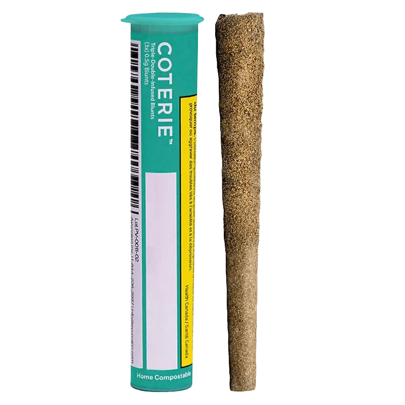 Front view of the Triple-Double-Infused Blunts Pre Rolled 3 x 0.5 g packaging, showing a colorful label design against a white background.