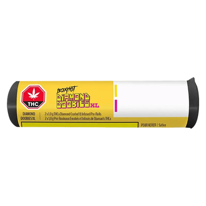 Front view of the Pear Herer & Strawberry Diesel Infused Pre Rolled 2 x 1 g packaging, featuring bold text on a dark background.