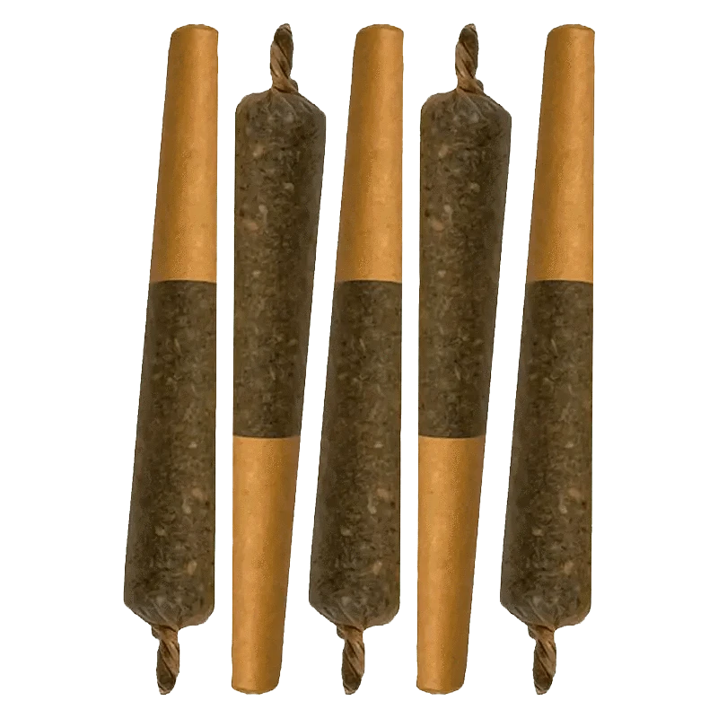 Front view of five SMRF Infused Pre Rolled 0.5 g pre-rolls, arranged vertically against a plain white background.