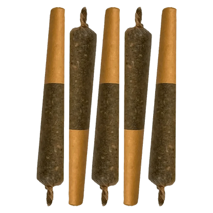 Front view of five SMRF Infused Pre Rolled 0.5 g pre-rolls, arranged vertically against a plain white background.