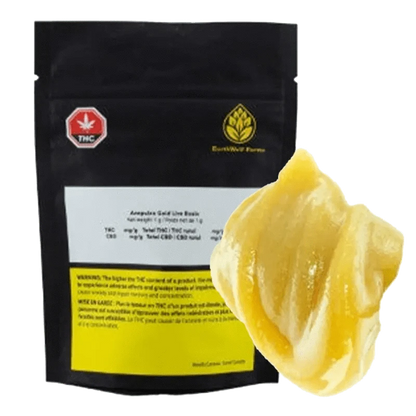 Close-up of the golden Acapulco Gold Live Rosin, showing its textured, amber-colored surface with a slightly translucent quality.