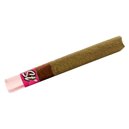 A close-up, angled view of the Bubble Bubble Liquid Diamond Infused Kief Coated Blunt, displaying its textured, cylindrical shape.