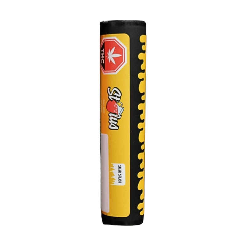 Tall front-on view of the Safari Splash Liquid Diamond Kief Coated Infused PR 5 x 0.25 g tube with yellow and black dripping graphics.
