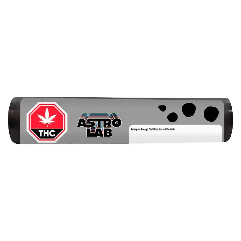 Front view of the Pineapple Orange Peel Moon Dusted Infused Pre Rolled 5 x 0.5 g, displaying its branded packaging against a plain white background.