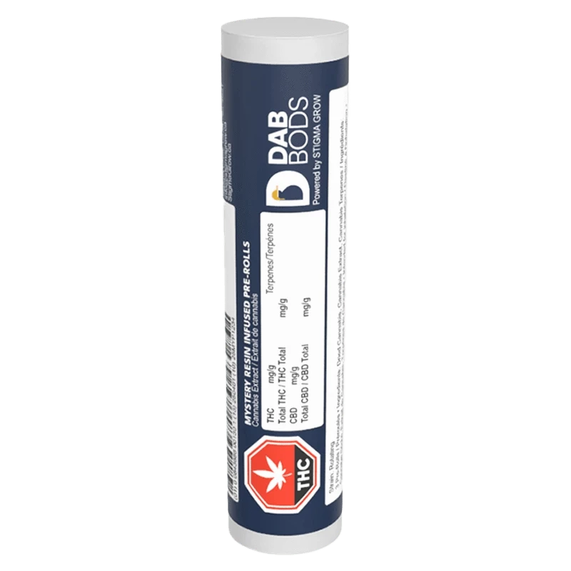 Tall vertical product tube photographed straight-on showing the navy label and white cap of Mystery Resin Infused PR 3 x 0.5 g.