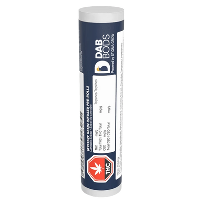 Tall vertical product tube photographed straight-on showing the navy label and white cap of Mystery Resin Infused PR 3 x 0.5 g.