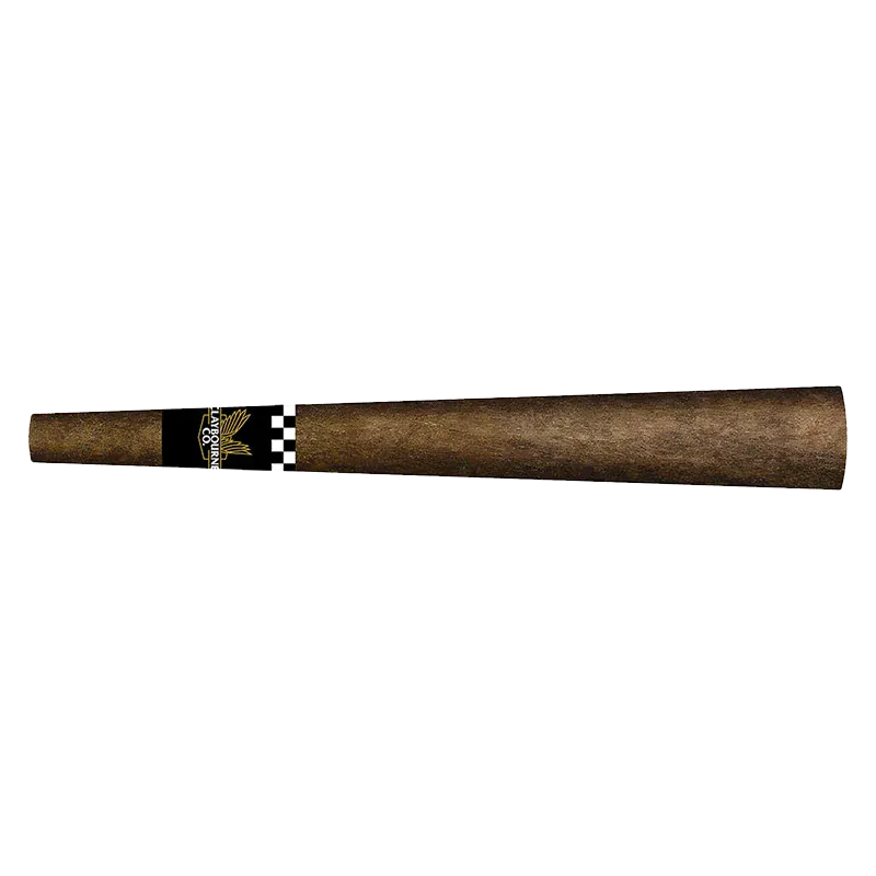 Side-on view of a single Blue Dream Liquid Diamond Infused Blunt 1 x 1.25 g showing its tapered brown paper and black-and-white branded band near the mouthpiece