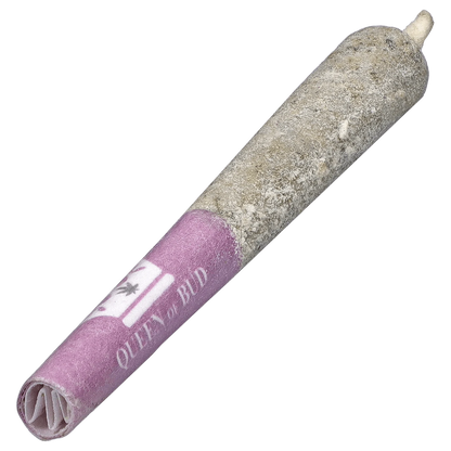 Angled close-up of a purple paper tube and ash-topped tip of the Princess Cut Amethyst Alignment Infused PR 3 x 0.5 g.